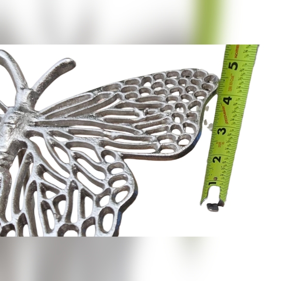 Beautiful Butterfly Decor Silver Metal Sculpture on Marble Stand 7"x11"x5"Tall - Picture 10 of 12